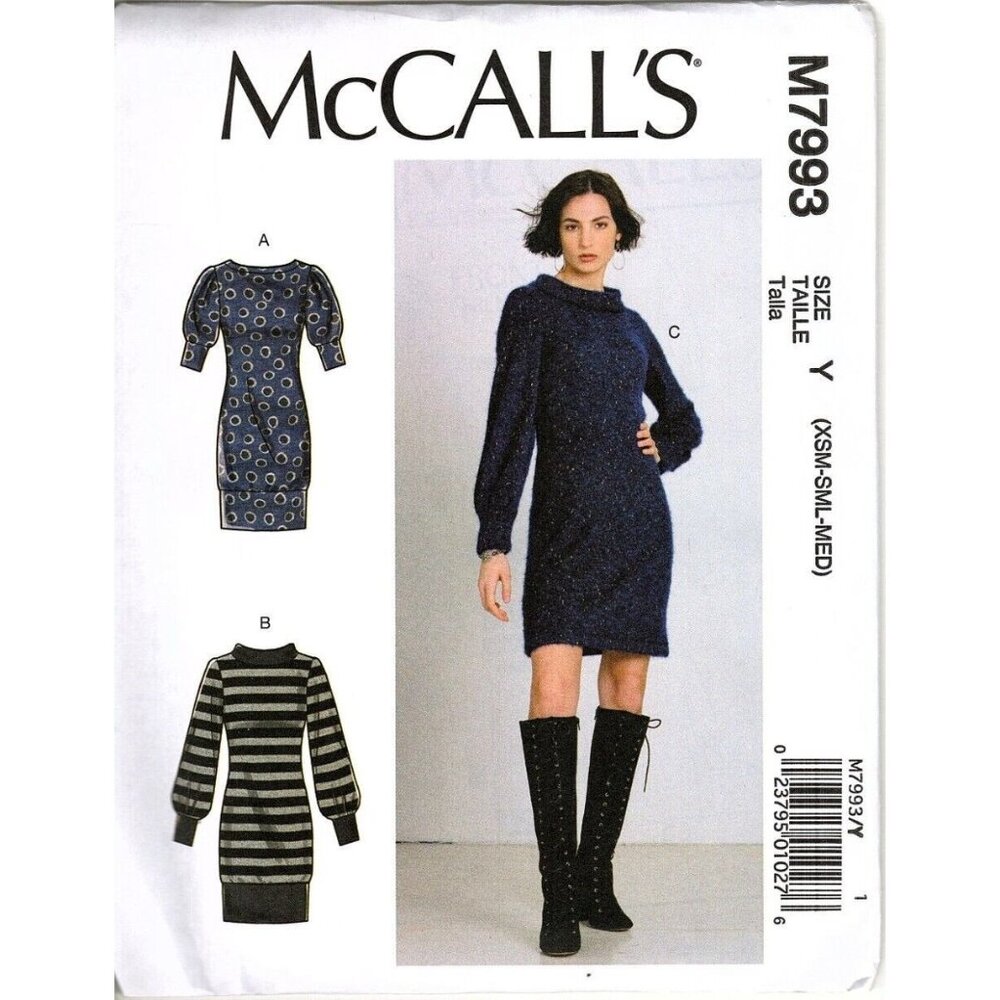 McCall's M7993 Misses XS to M Fitted Pullover Dress Uncut Sewing Pattern New